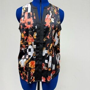 Kenneth Cole New York Black and Coral/Orange Floral Blouse